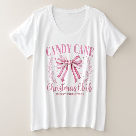 ピンクキャンディーケーンクリスマスクラブ プラスサイズTシャツ (デザイン正面)