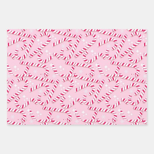 ピンクキャンディーケーンクリスマス ラッピングペーパーシート (正面)