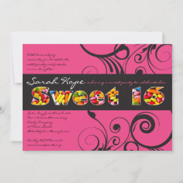 ピンクキャンディーSweet sixteen誕生パーティーの招待 招待状