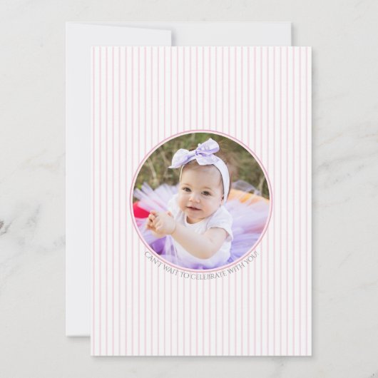 ピンクキャンディ最初の誕生日の写真 招待状 (裏面)