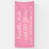 ピンクキャンドル、ケーキ50年誕生日名 横断幕 (縦)