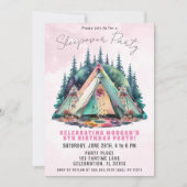 ピンクキャンピングスリープバーバースデーパーティー招待 招待状 (正面)