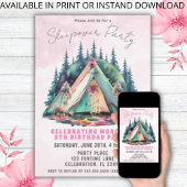 ピンクキャンピングスリープバーバースデーパーティー招待 招待状