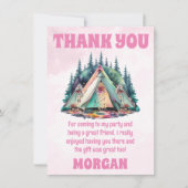 ピンクキャンピングスリープバーパーティーサンキューカード 招待状 (正面)