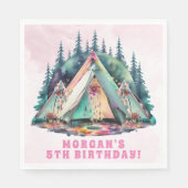 ピンクキャンピングスリーポバーバースデーパーティー スタンダードランチョンナプキン (正面)