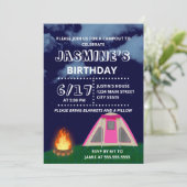 ピンクキャンプアウト誕生日パーティーへの招待 招待状 (スタンド正面)