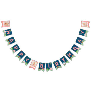 ピンクキャンプ誕生日ガールズキャンプアウトパーティー写真 バンティングフラッグ