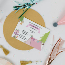 ピンクキャンプ誕生日招待状 招待状