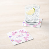 ピンクキュートアクソロトルガール誕生日 スクエアペーパーコースター (インサイチュ)