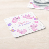 ピンクキュートアクソロトルガール誕生日 スクエアペーパーコースター (アングル)