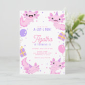 ピンクキュートアクソロトルガール誕生日 招待状 (スタンド正面)