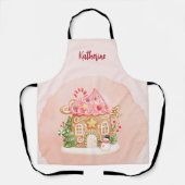 ピンクキュートジンジャーブレッドハウスクリスマスズホリデー エプロン (正面)
