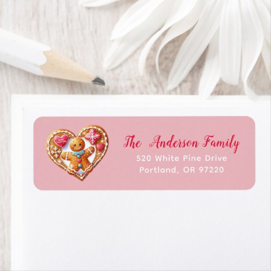 ピンクキュートジンジャーブレッドマンハート差出人住所 ラベル (インサイチュ)
