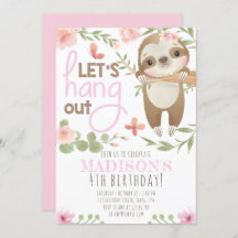 ピンクキュートスロッスガール誕生日招待状