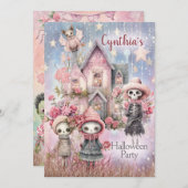 ピンクキュートハローウィンパーティ招待状 招待状 (正面/裏面)