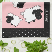 ピンクキュートヒツジイラストレーション モノグラムの キッチンタオル (折り畳み)