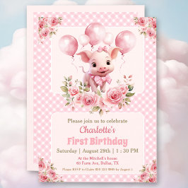 ピンクキュートピッグファームガール1st誕生日招待状 招待状
