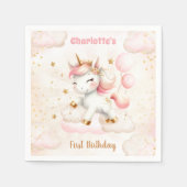 ピンクキュートユニコーンガール誕生日紙ナプキンス スタンダードカクテルナプキン (正面)