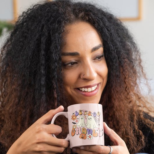 ピンクキュートレトロハロウィーン幽霊たちグール コーヒーマグカップ