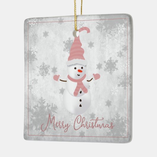 ピンクキュート雪だるまホリデーオーナメント セラミックオーナメント (左)