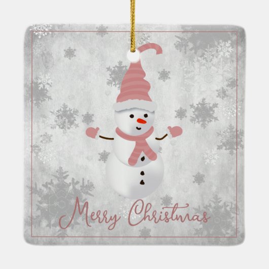 ピンクキュート雪だるまホリデーオーナメント セラミックオーナメント (裏面)