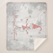 ピンクキュート雪だるまホリデーシェルパブランケット シェルパブランケット (正面)