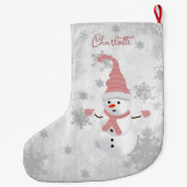 ピンクキュート雪だるまホリデーストッキング ラージクリスマスストッキング (裏面)