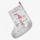 ピンクキュート雪だるまホリデーストッキング ラージクリスマスストッキング (裏面 (吊り時))