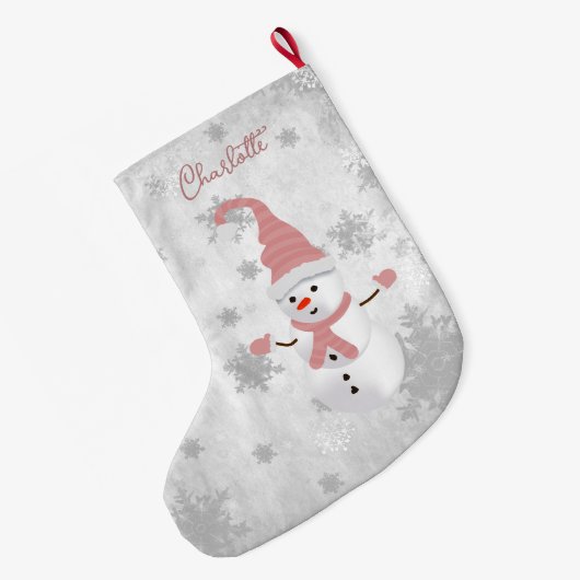ピンクキュート雪だるまホリデーストッキング ラージクリスマスストッキング (裏面 (吊り時))