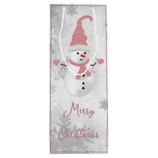 ピンクキュート雪だるまホリデーワイン抱き枕 ワインギフトバッグ (裏面)