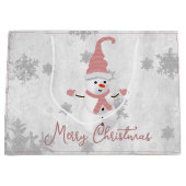 ピンクキュート雪だるまホリデー抱き枕 ラージペーパーバッグ (正面)