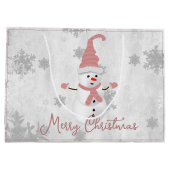 ピンクキュート雪だるまホリデー抱き枕 ラージペーパーバッグ (裏面)