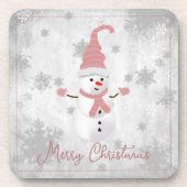 ピンクキュート雪だるま飲料用コースター コースター (正面)