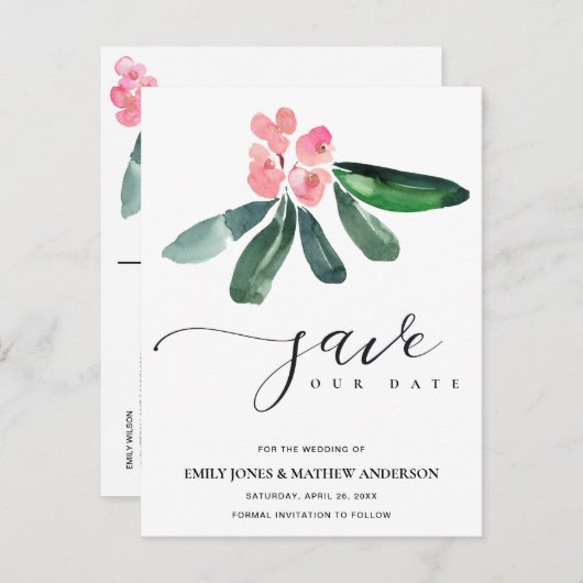 ピンクキリストとげの開花水の色は、日付を保存 案内ポストカード (正面/裏面)