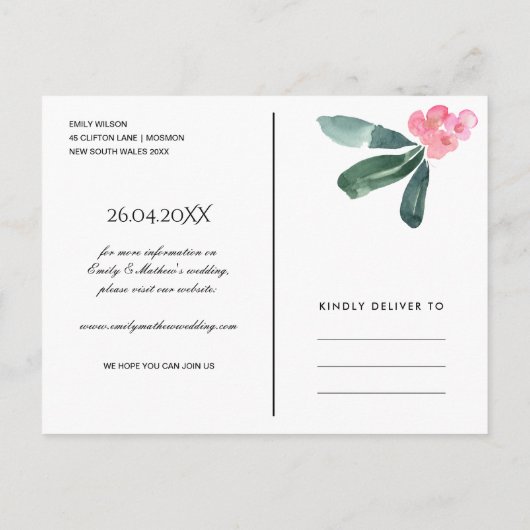 ピンクキリストとげの開花水の色は、日付を保存 案内ポストカード (裏面)