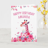 ピンクキリンとフローラケーキ誕生日 カード (黄色い花)