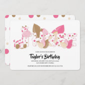 ピンクキリンの三番目の誕生日パーティーへの招待 招待状 (正面/裏面)