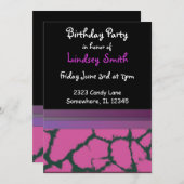 ピンクキリンファーパターン誕生日招待状 招待状 (正面/裏面)