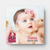 ピンクキリン文字Gベビー写真 フォトプラーク (正面)