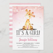 ピンクキリン赤ちゃんシャワーガール招待状 招待状 (正面/裏面)
