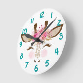 ピンクキリン顔ナンバーキッズ ラウンド壁時計 (傾斜)