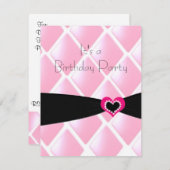 ピンクキルテッドダイヤモンド誕生日招待状 招待状 (正面/裏面)