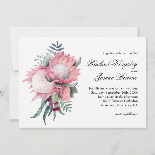 ピンクキングプロテアボタニカル結婚式招待状 招待状 (正面)