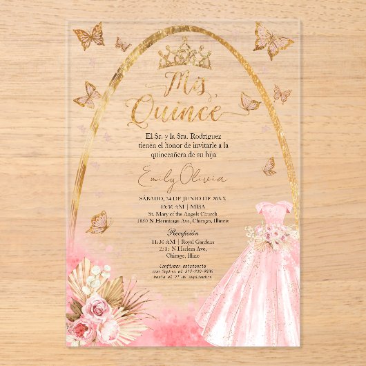 ピンクキンセアニェラアスペインのクリル招待状 アクリル招待状 (正面)