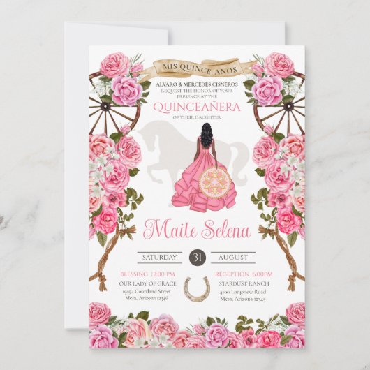 ピンクキンセアニェラエレガントバラウエスタンチャラ 招待状 (正面)