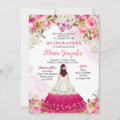 ピンクキンセアニェラバタフライメキシコ誕生日 招待状 (正面)