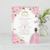 ピンクキンセアニェラフローラバラクインズガウン蝶 招待状 (スタンド正面)