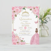 ピンクキンセアニェラフローラバラクインズガウン蝶 招待状 (スタンド正面)