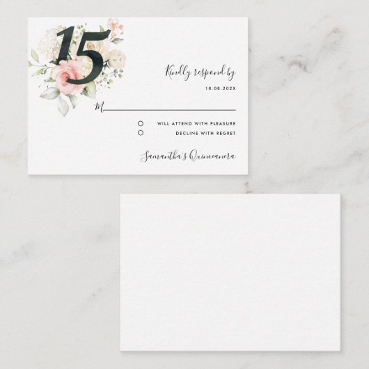 ピンクキンセアニェラ15誕生日フローラRSVP エンクロージャーカード (正面/裏面)