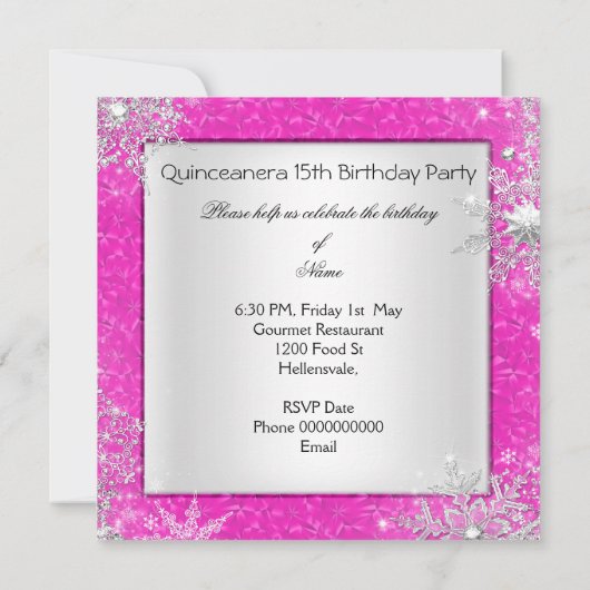 ピンクキンセアニェラ15thエリートエレガントバースデーパーティー 招待状 (裏面)